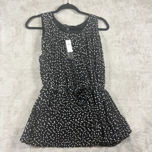 Banana Republic Pleated Tie Blouse Top Black Polka Dot Medium NWT